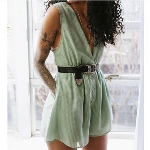 UO Green Chiffon Plunging Button-Down Romper